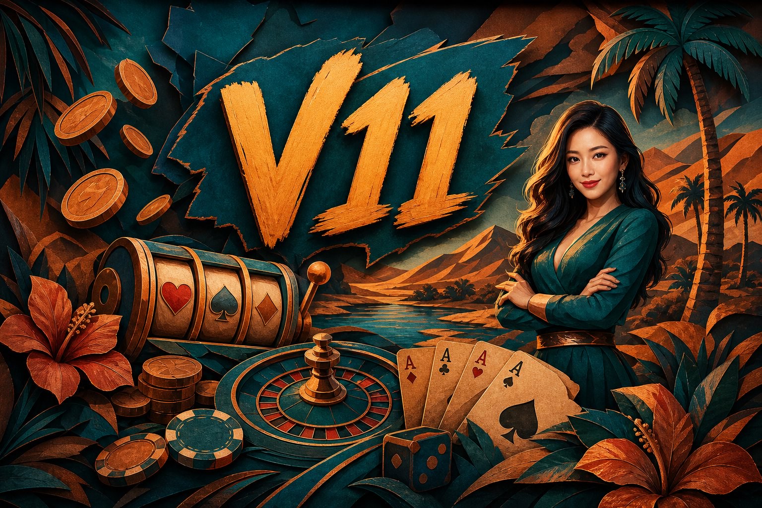 Ilustrasi koin gratis dan bonus deposit pertama di V11 untuk pemain baru